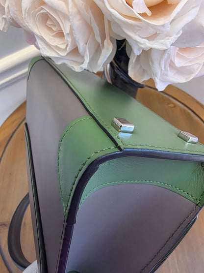 Moynat Réjane PM Top Handle Bag in Gris & Vert Calfskin