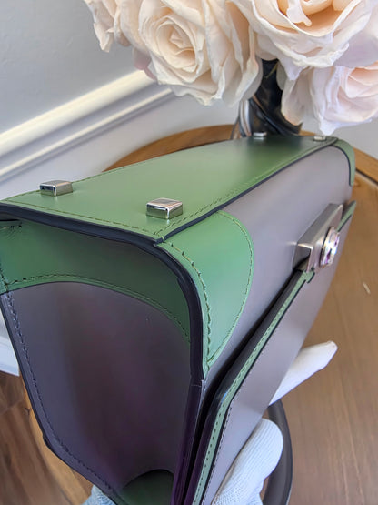 Moynat Réjane PM Top Handle Bag in Gris & Vert Calfskin