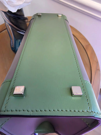 Moynat Réjane PM Top Handle Bag in Gris & Vert Calfskin