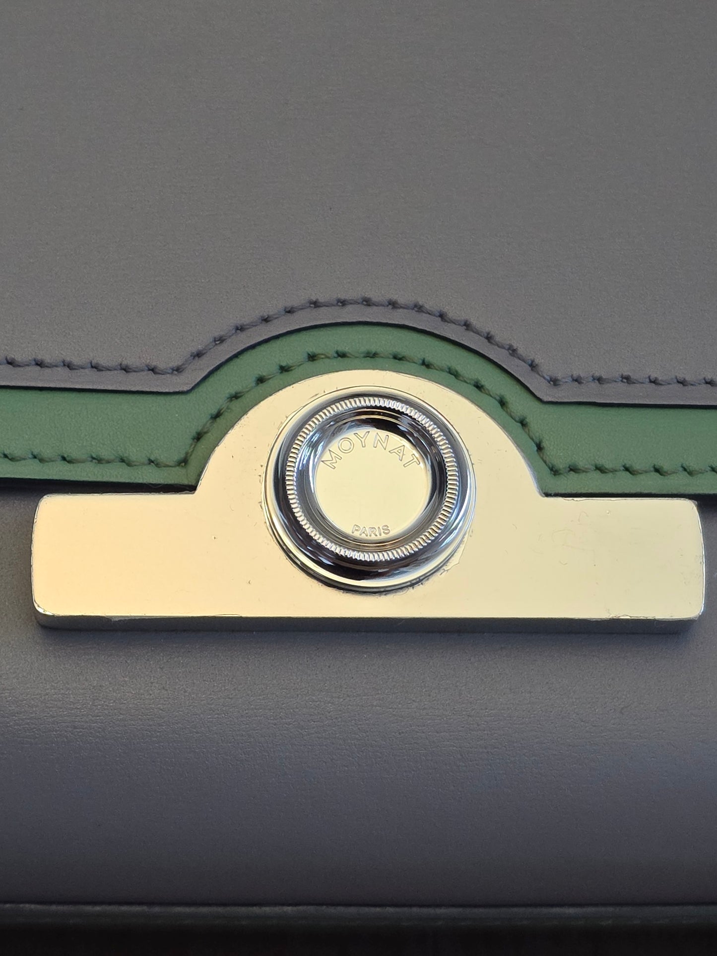 Moynat Réjane PM Top Handle Bag in Gris & Vert Calfskin