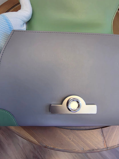 Moynat Réjane PM Top Handle Bag in Gris & Vert Calfskin