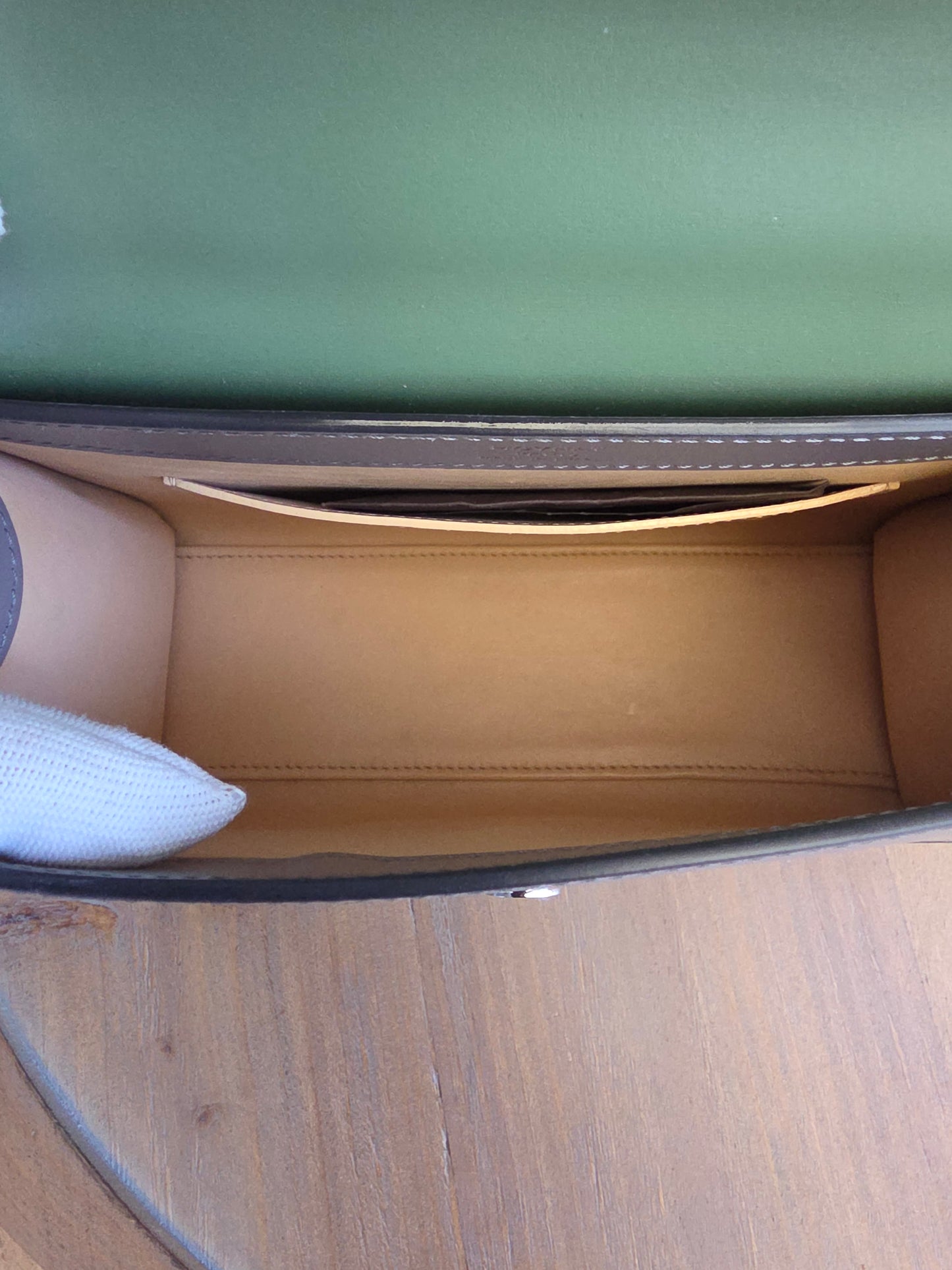 Moynat Réjane PM Top Handle Bag in Gris & Vert Calfskin
