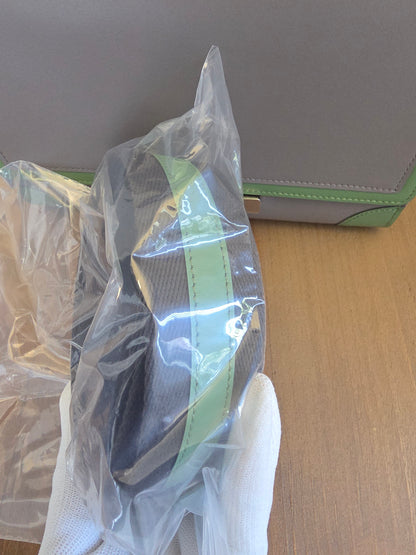 Moynat Réjane PM Top Handle Bag in Gris & Vert Calfskin