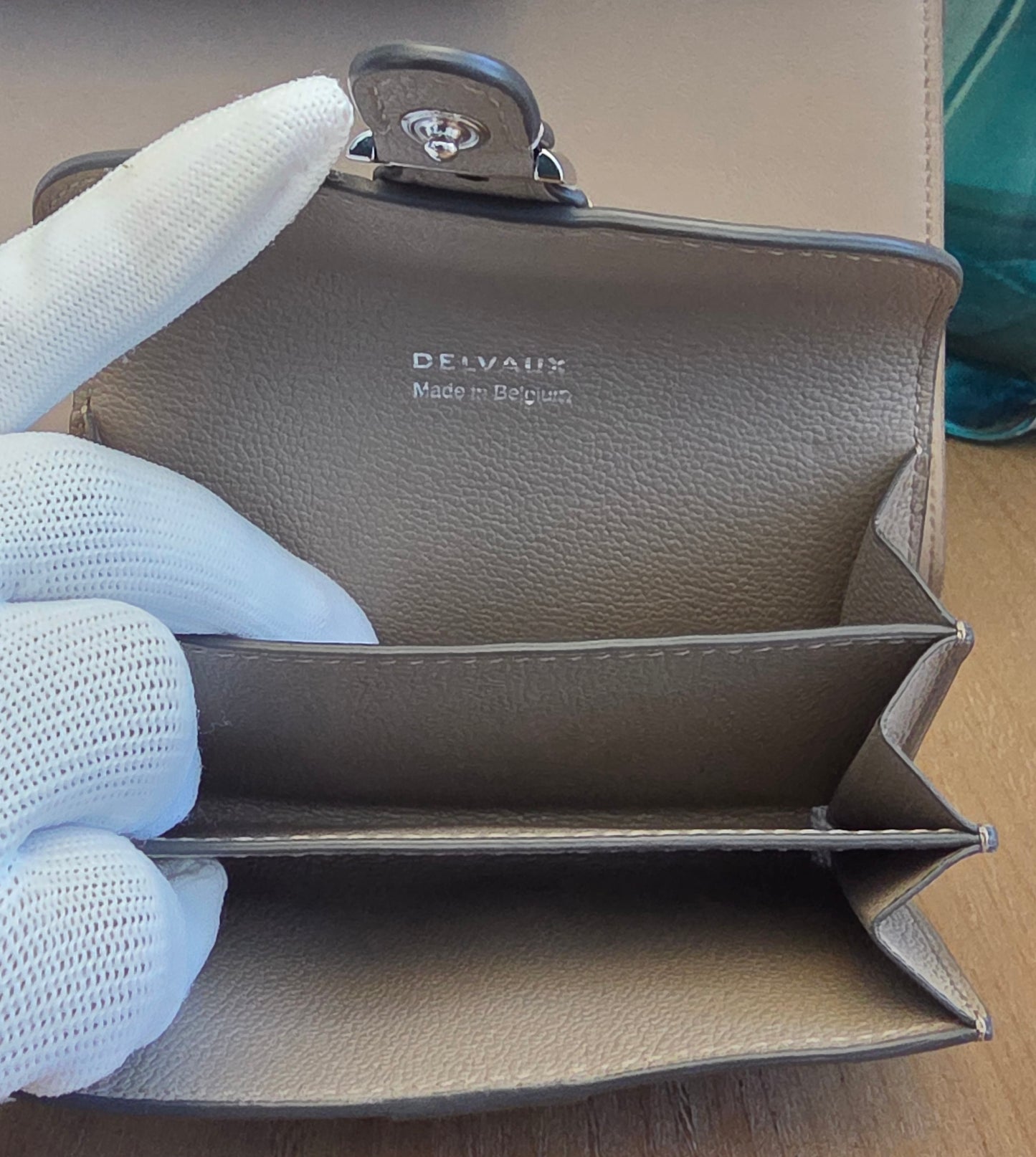 Delvaux Brillant Leather Wallet in Taupe Greige