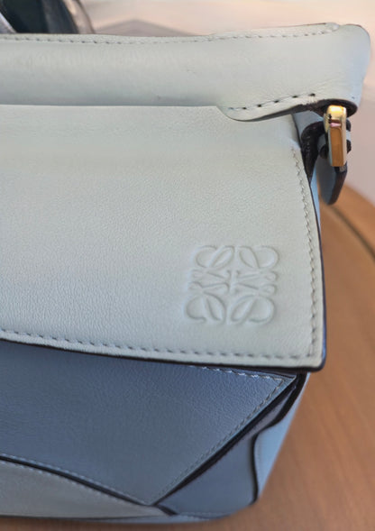 Loewe Small Puzzle Bag Powder Blue Leather Gold Hardware
