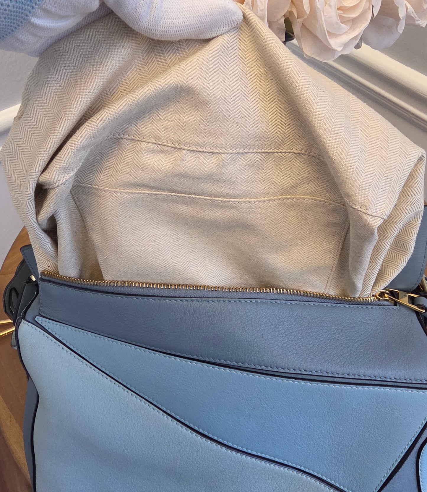 Loewe Small Puzzle Bag Powder Blue Leather Gold Hardware