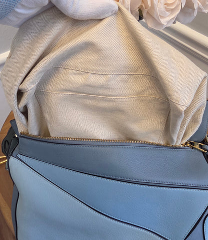Loewe Small Puzzle Bag Powder Blue Leather Gold Hardware