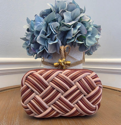 Bottega Veneta Intrecciato Leather Knot Clutch in Blush Multi-Tone