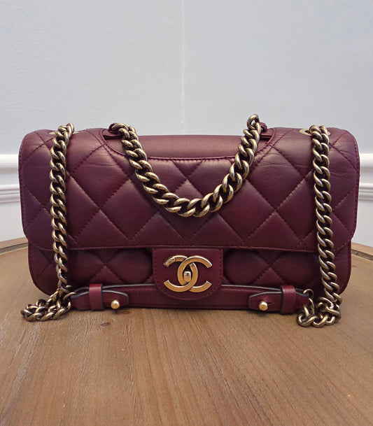 Chanel Burgundy Lambskin Quilted Flap Bag with Aged Gold Hardware