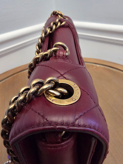 Chanel Burgundy Lambskin Quilted Flap Bag with Aged Gold Hardware