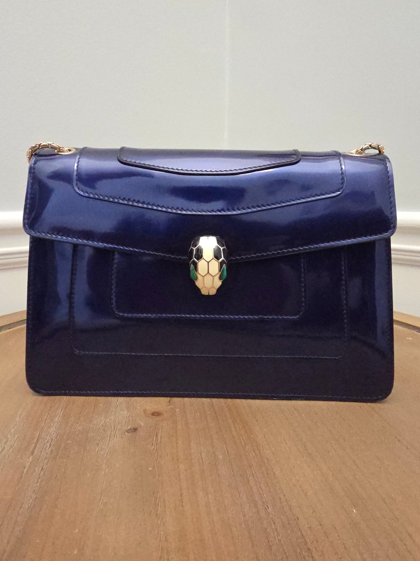 Bvlgari Serpenti Forever Patent Leather Shoulder Bag | Sapphire Blue