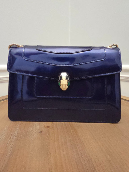 Bvlgari Serpenti Forever Patent Leather Shoulder Bag | Sapphire Blue
