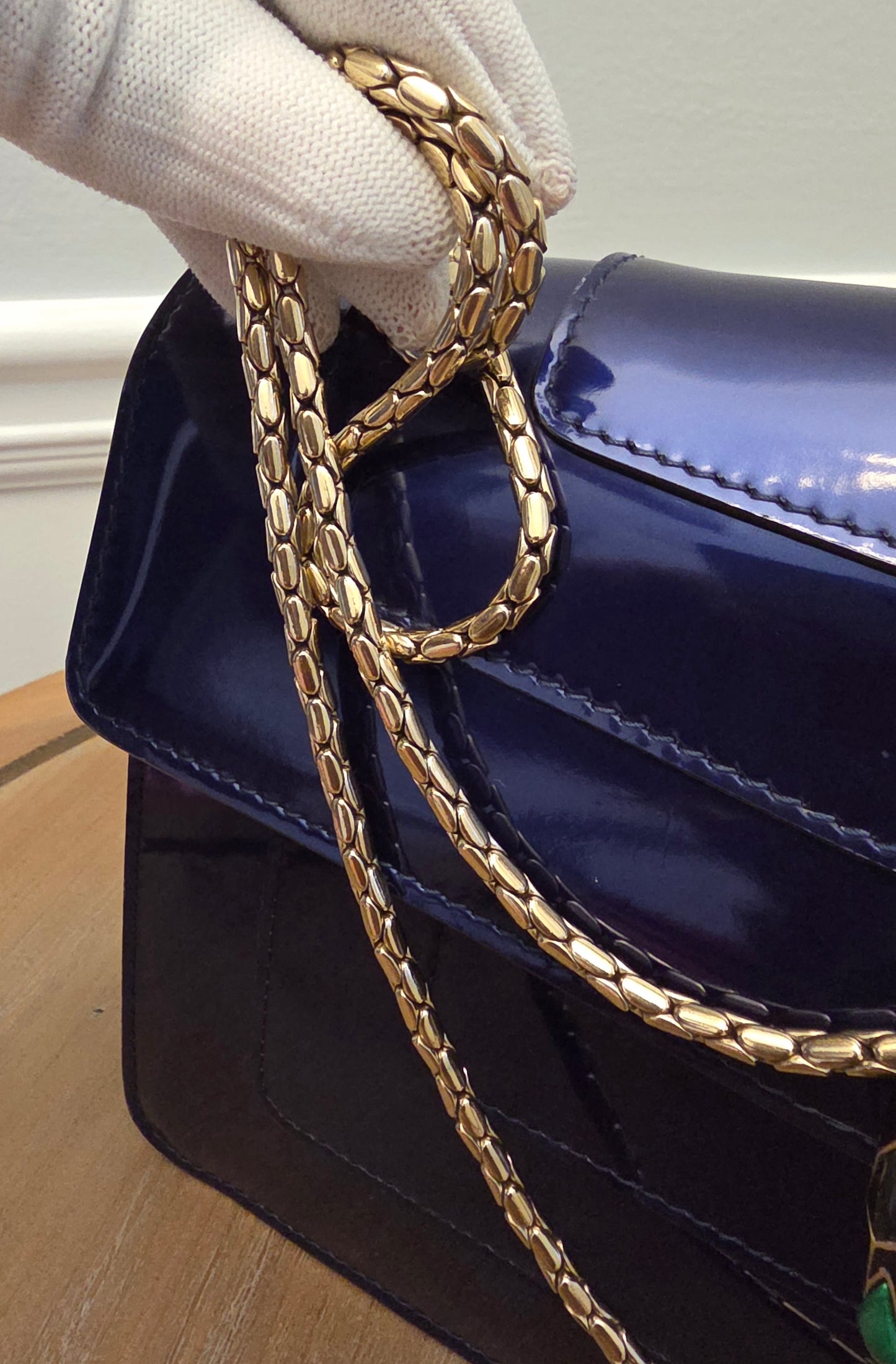 Bvlgari Serpenti Forever Patent Leather Shoulder Bag | Sapphire Blue