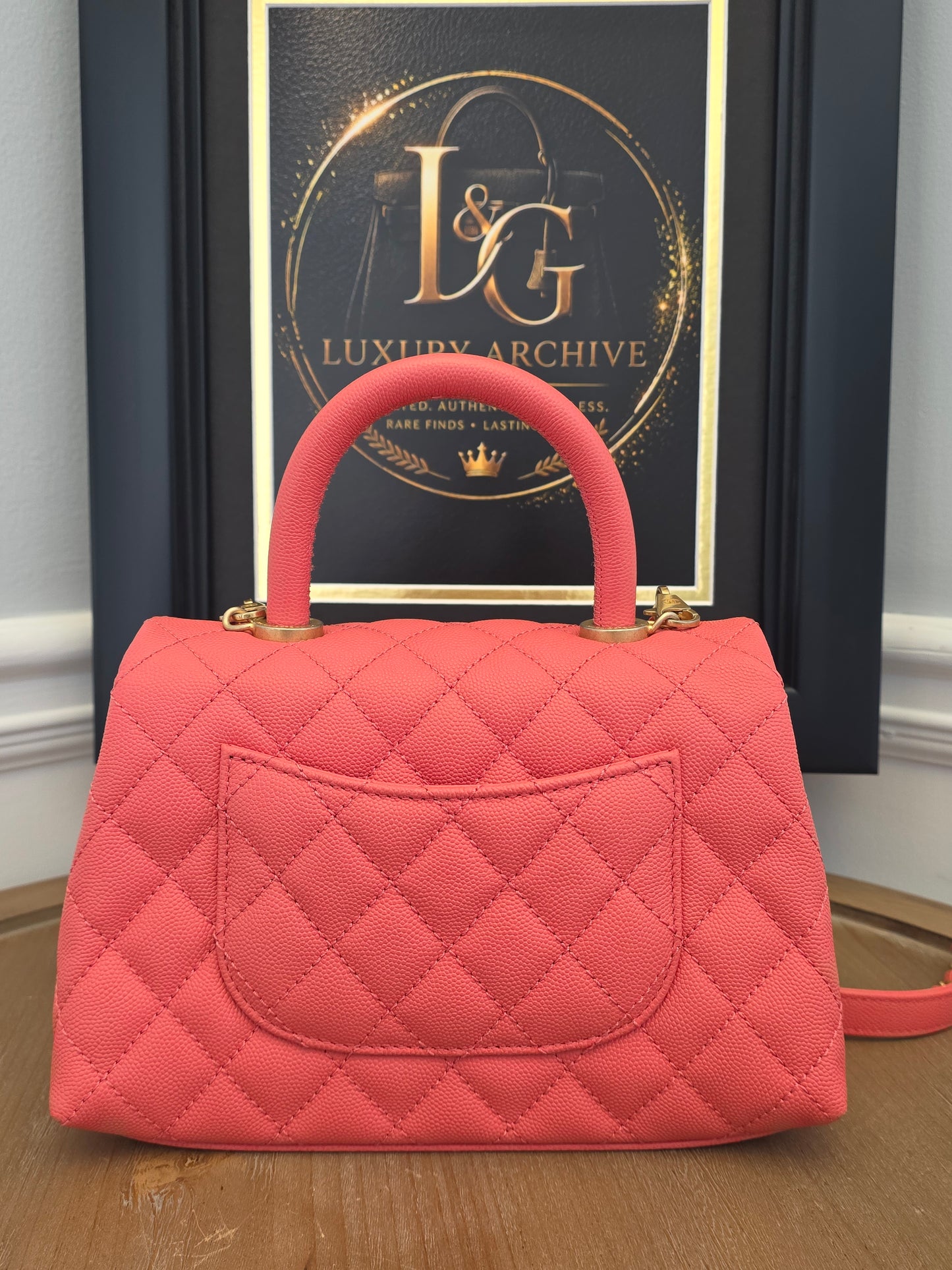 Chanel Small Coco Handle Bag | Peach Coral Caviar Leather | Aged Gold Hardware | Rare Color