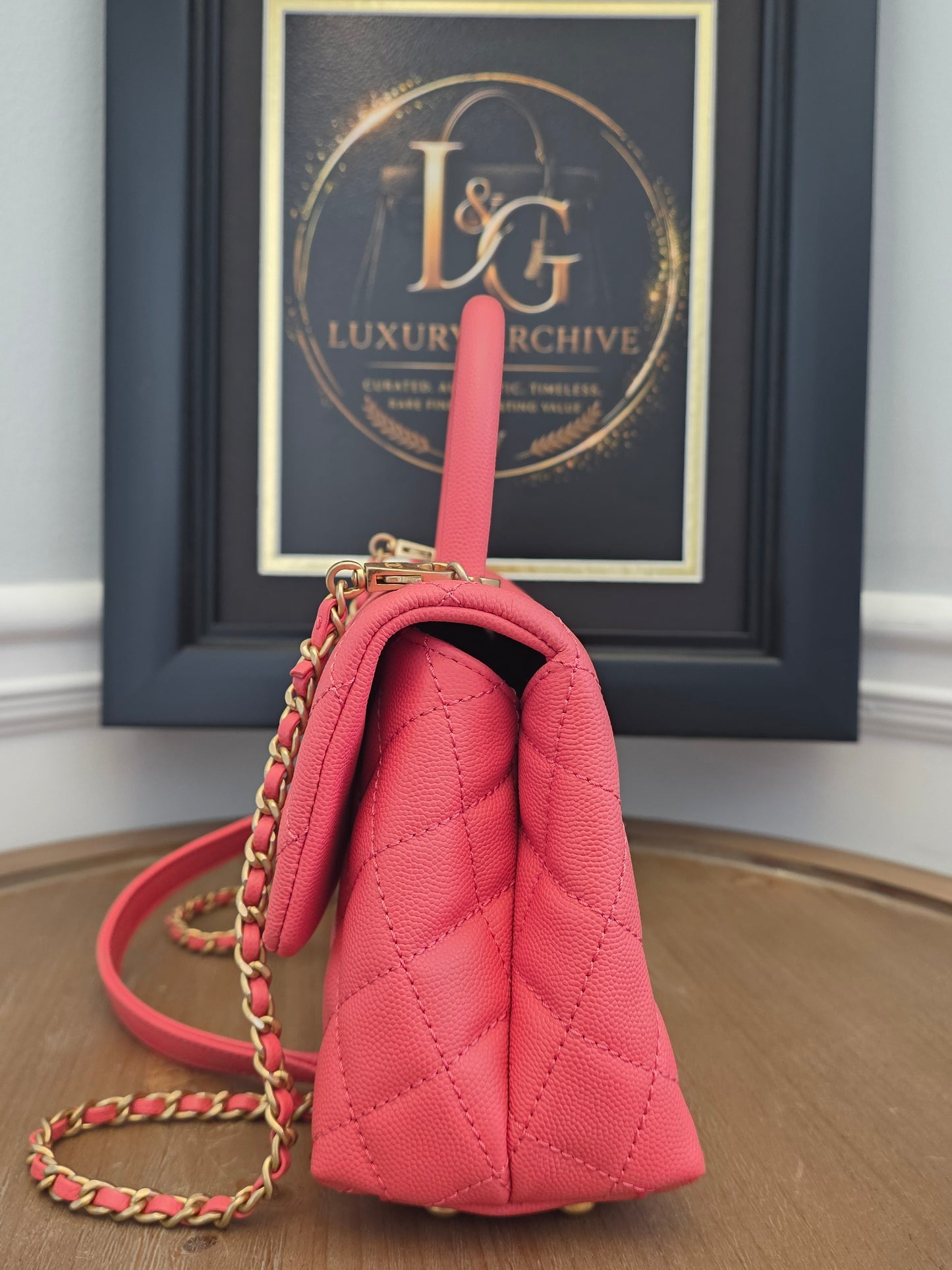 Chanel Small Coco Handle Bag | Peach Coral Caviar Leather | Aged Gold Hardware | Rare Color