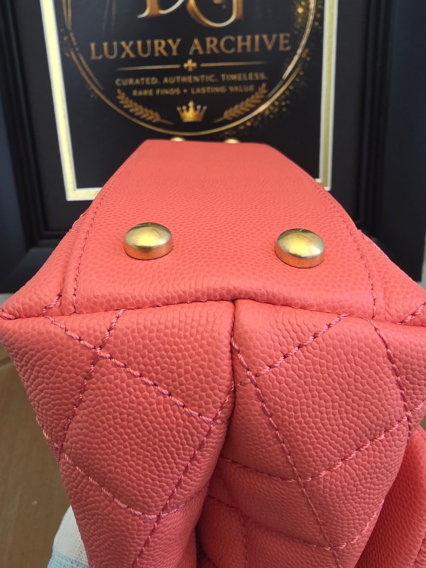Chanel Small Coco Handle Bag | Peach Coral Caviar Leather | Aged Gold Hardware | Rare Color