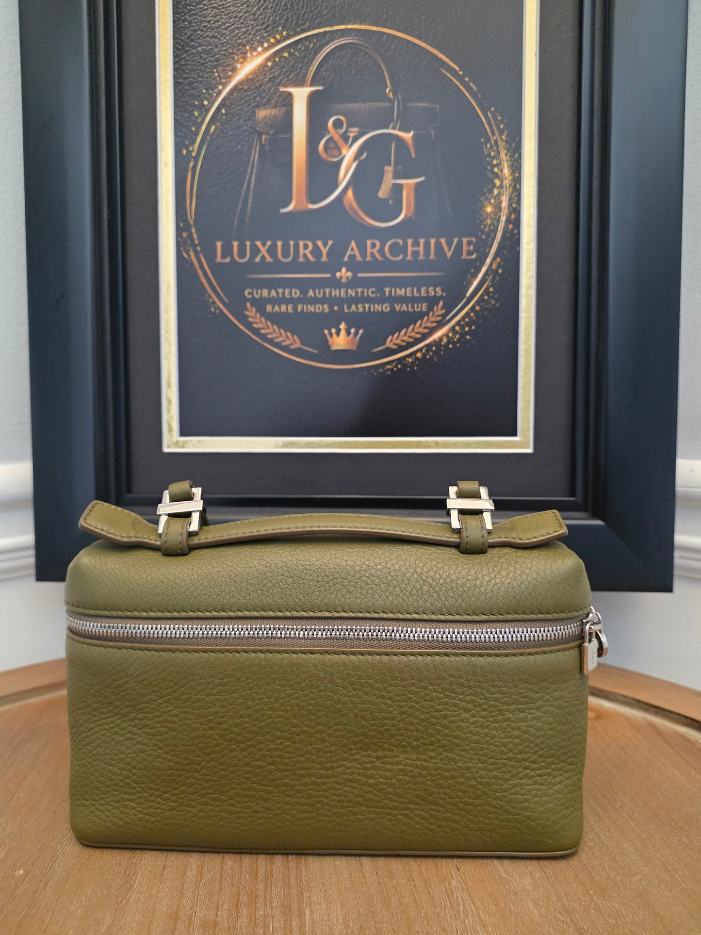 Loro Piana Olive Grained Leather Mini Vanity Crossbody Bag