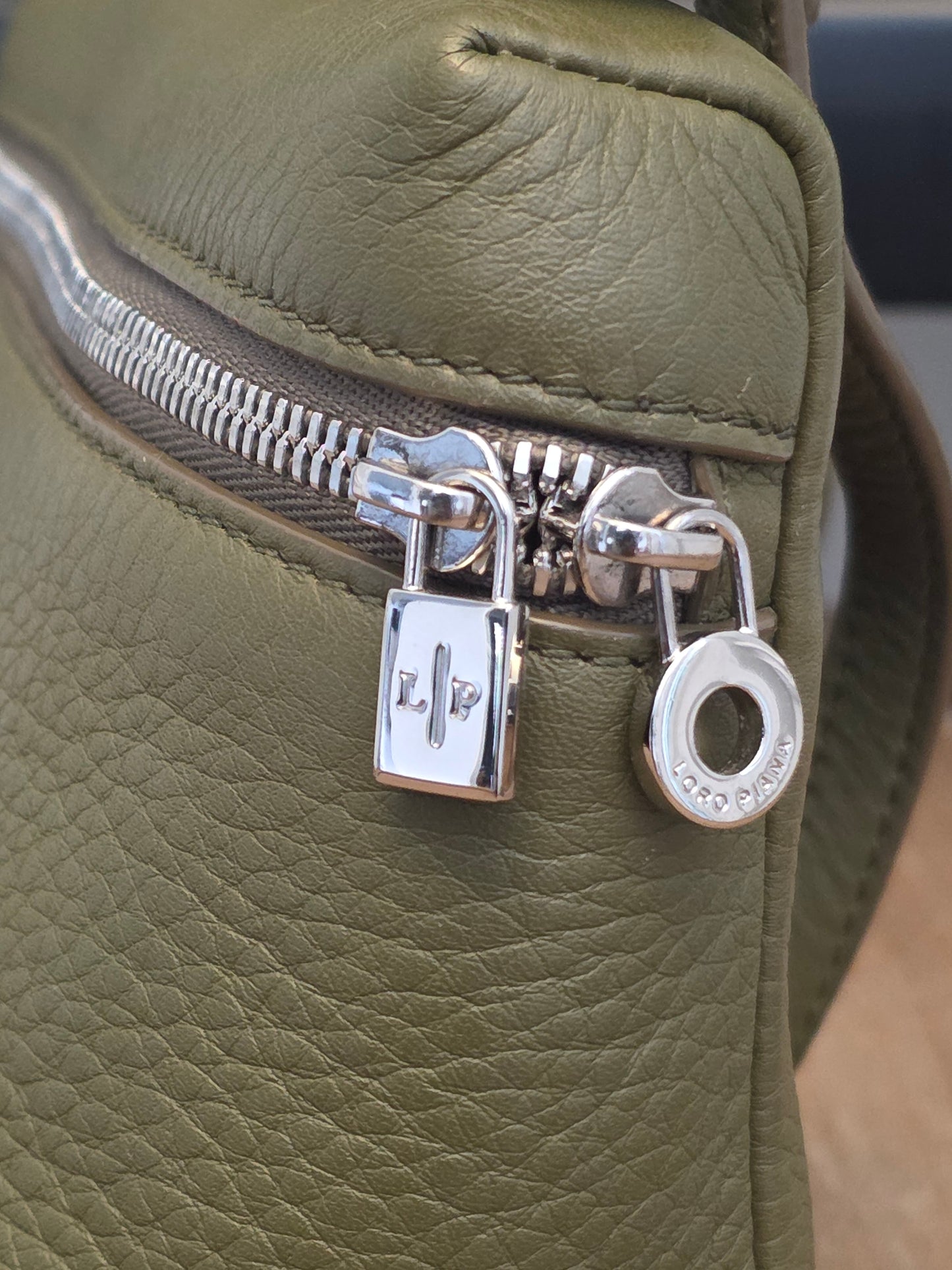 Loro Piana Olive Grained Leather Mini Vanity Crossbody Bag