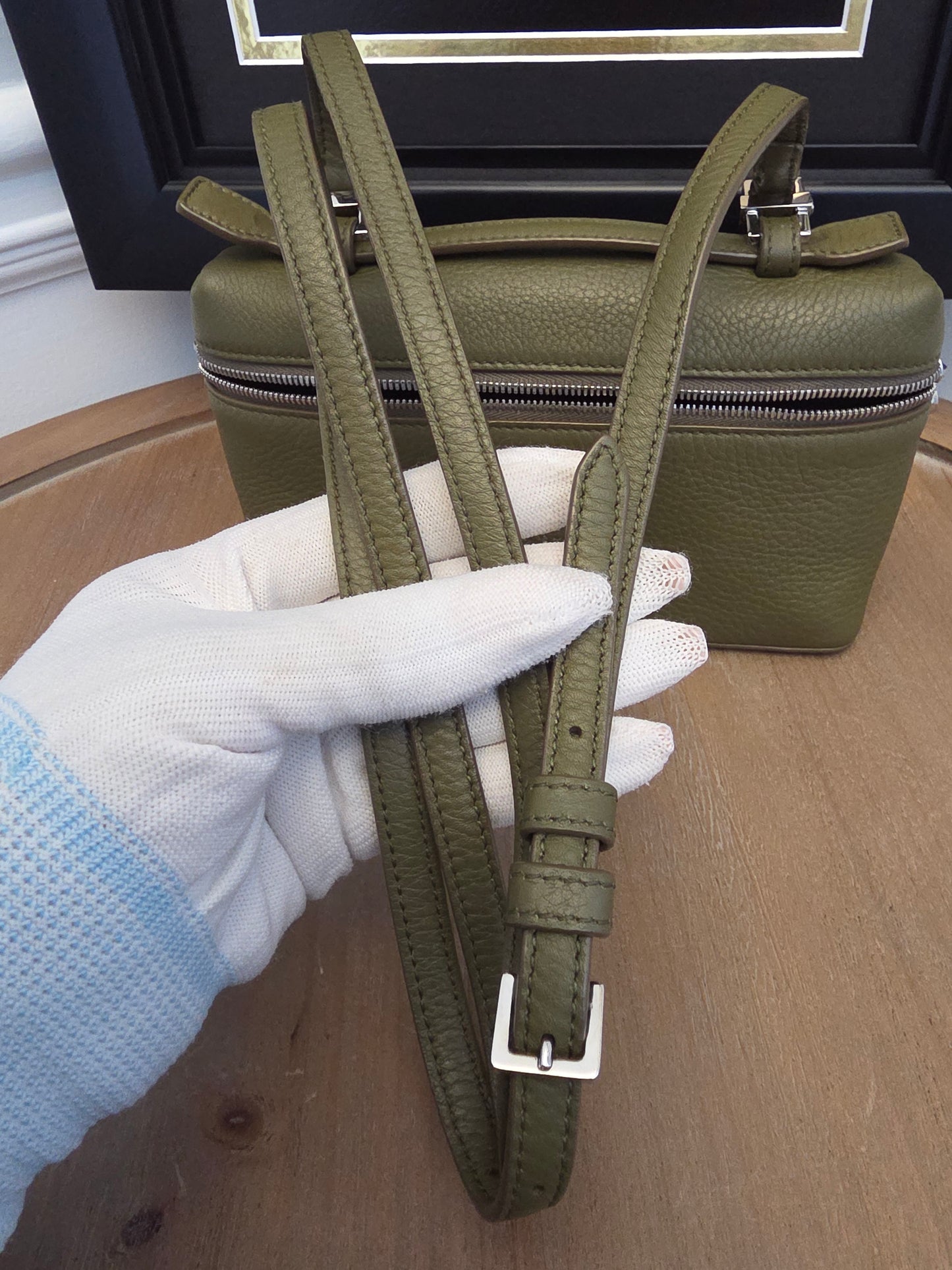 Loro Piana Olive Grained Leather Mini Vanity Crossbody Bag