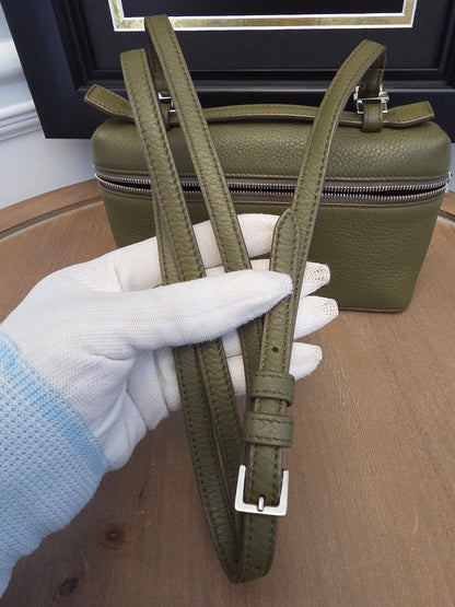 Loro Piana Olive Grained Leather Mini Vanity Crossbody Bag
