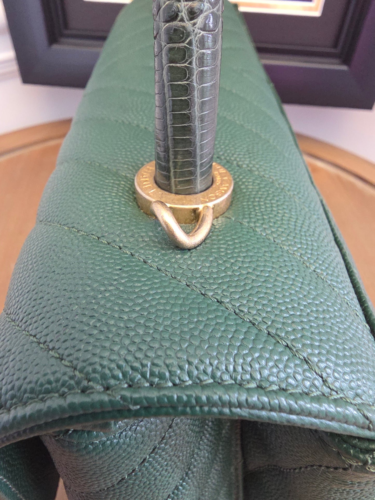 Chanel Chevron Top Handle Flap Bag in Emerald Caviar Leather | Ruthenium Hardware
