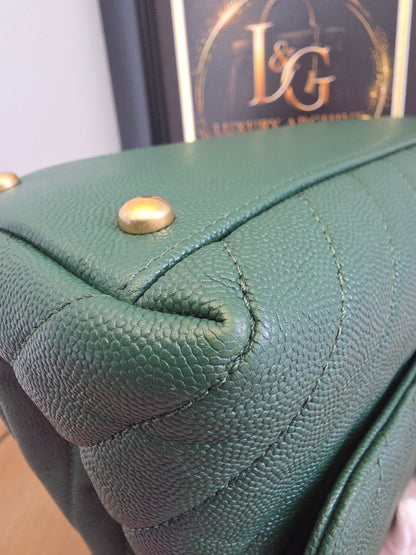 Chanel Chevron Top Handle Flap Bag in Emerald Caviar Leather | Ruthenium Hardware