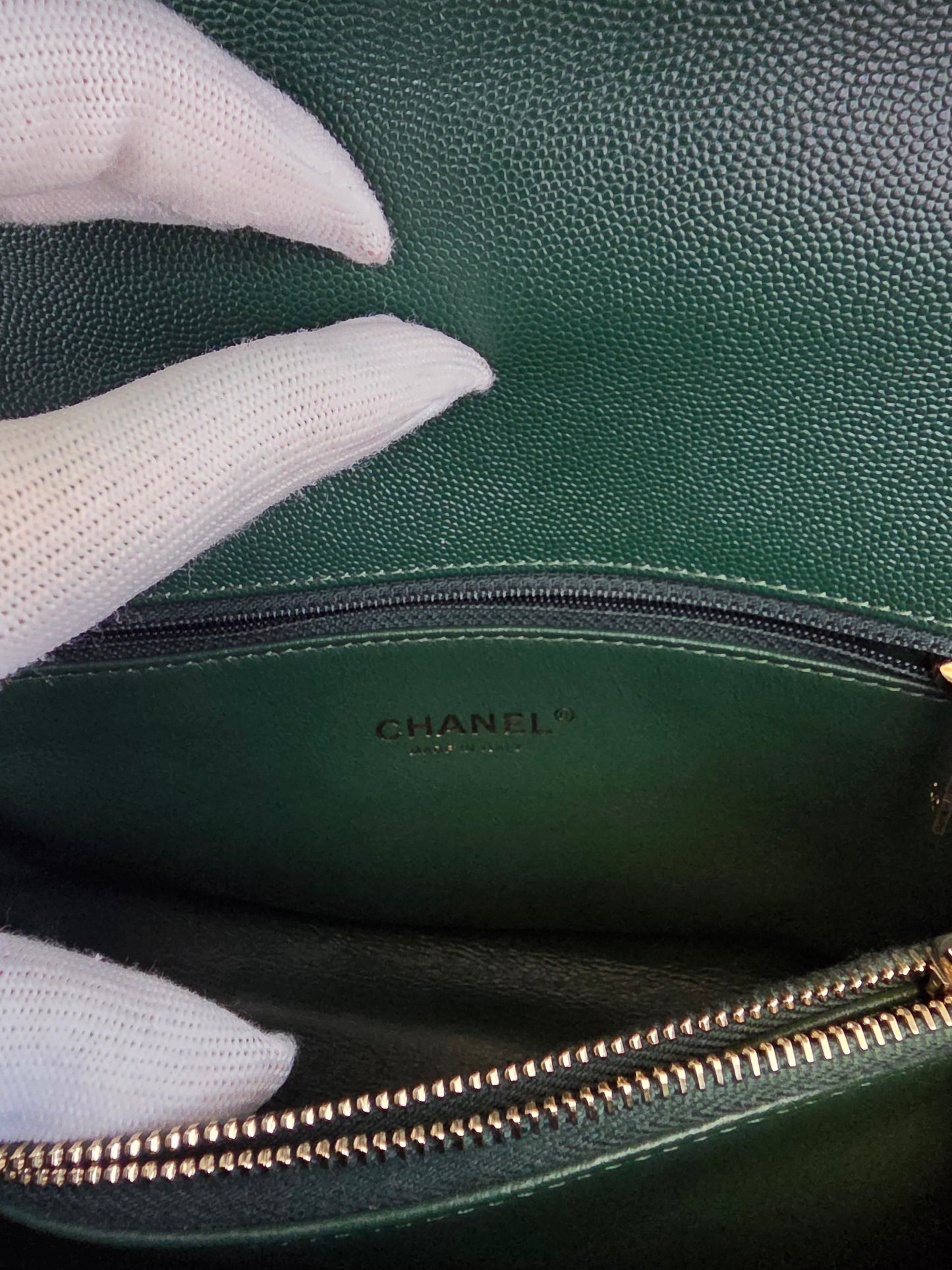 Chanel Chevron Top Handle Flap Bag in Emerald Caviar Leather | Ruthenium Hardware