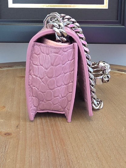 Alexander McQueen Pink Croc Embossed Knuckle Box Bag | Barbie Meets Bad Decisions