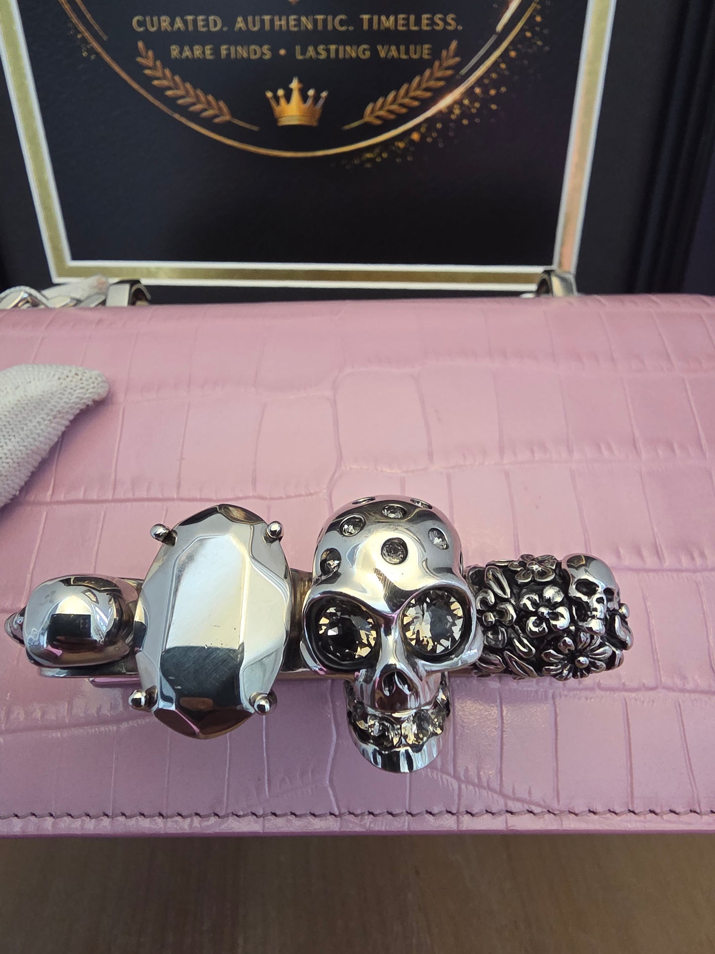 Alexander McQueen Pink Croc Embossed Knuckle Box Bag | Barbie Meets Bad Decisions