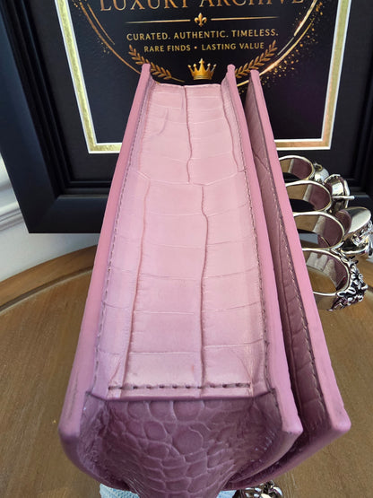 Alexander McQueen Pink Croc Embossed Knuckle Box Bag | Barbie Meets Bad Decisions