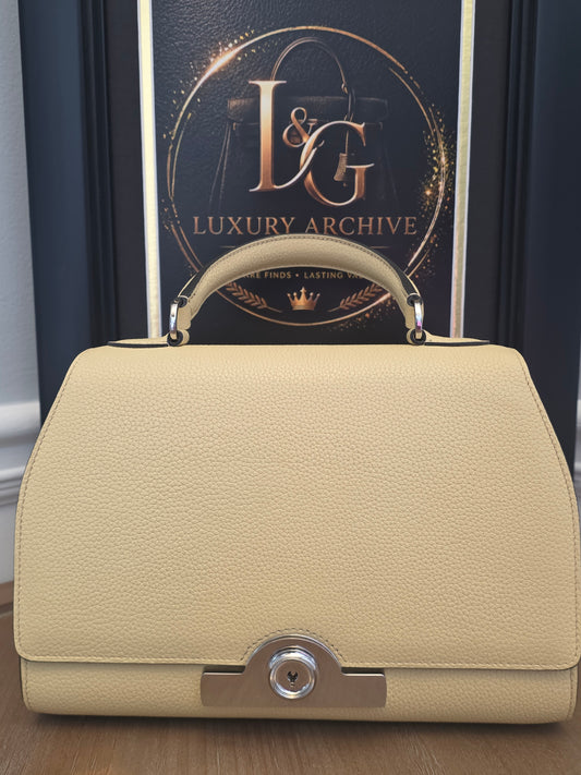 Moynat Réjane PM Greige Togo Leather Top Handle Bag