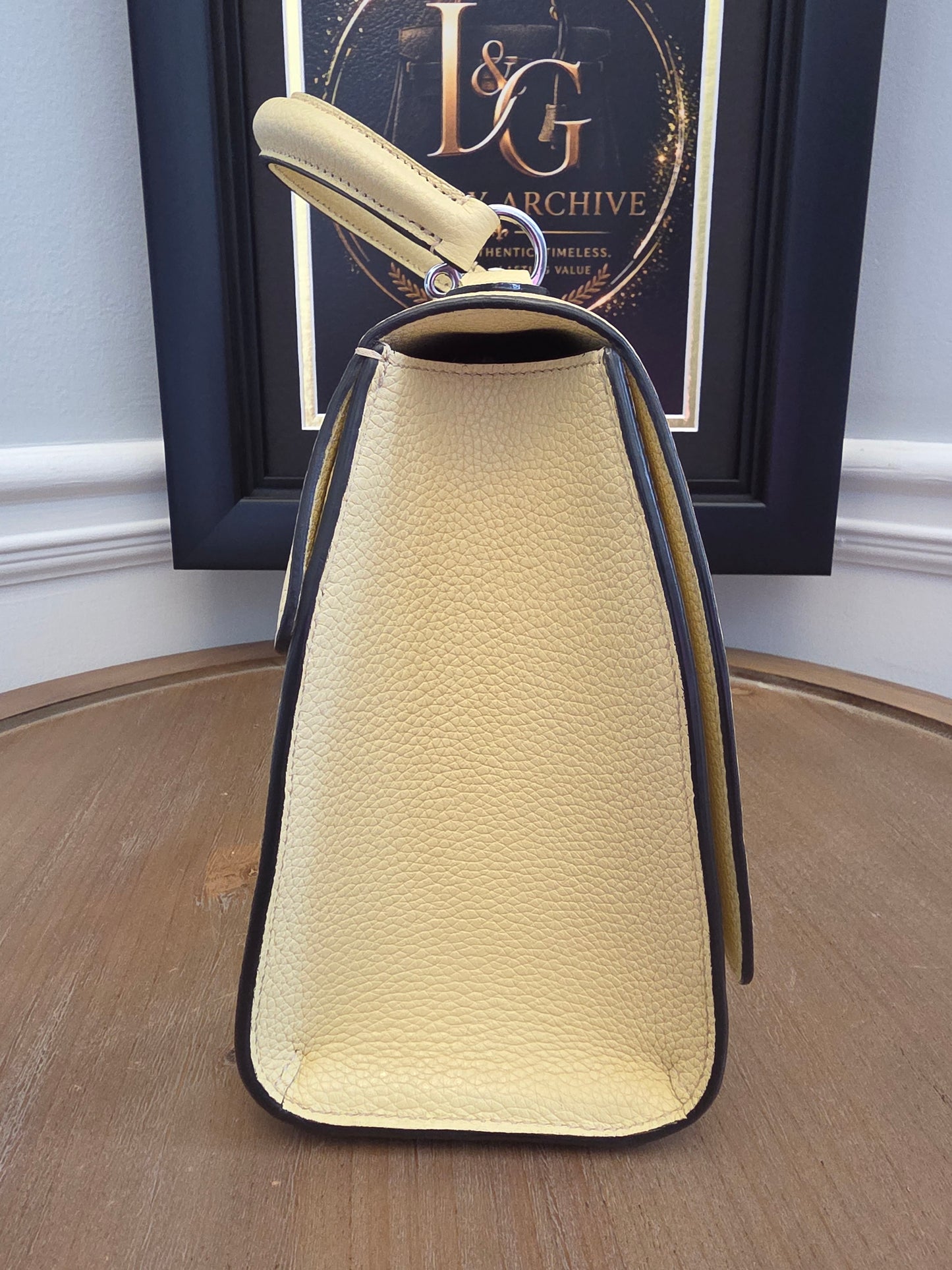 Moynat Réjane PM Greige Togo Leather Top Handle Bag