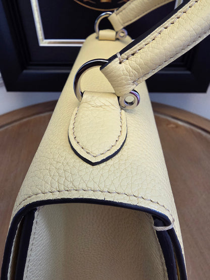 Moynat Réjane PM Greige Togo Leather Top Handle Bag