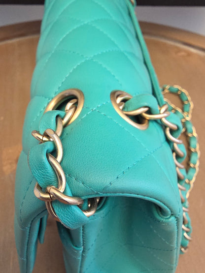 Chanel Classic Flap Medium  Turquoise / Tiffany Blue Lambskin with Brushed Gold Hardware Serial: 27-series | Made in France