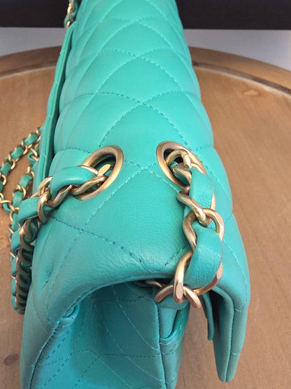 Chanel Classic Flap Medium  Turquoise / Tiffany Blue Lambskin with Brushed Gold Hardware Serial: 27-series | Made in France