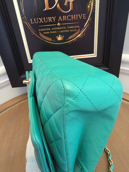 Chanel Classic Flap Medium  Turquoise / Tiffany Blue Lambskin with Brushed Gold Hardware Serial: 27-series | Made in France