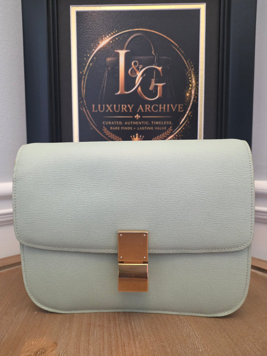 CÉLINE Classic Box Bag – Pale Celadon / Ice Mint Leather with Gold Hardware