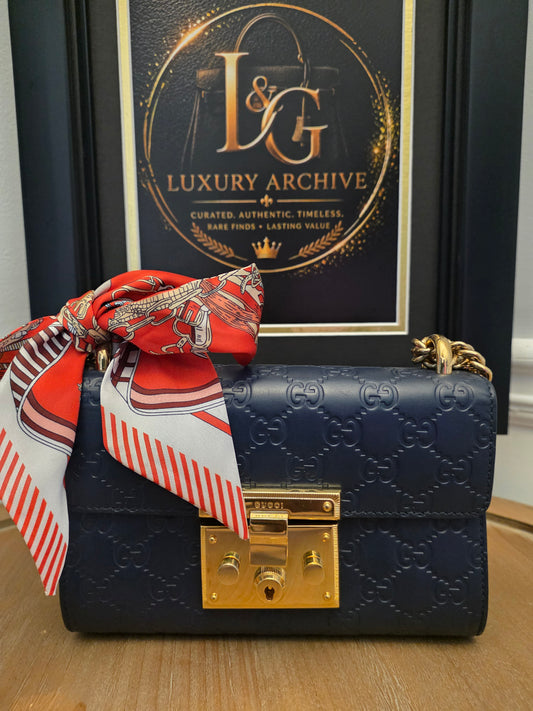 Gucci Padlock GG Signature Leather Chain Shoulder Bag – Navy & Gold 💎