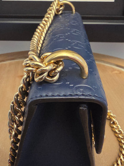 Gucci Padlock GG Signature Leather Chain Shoulder Bag – Navy & Gold 💎