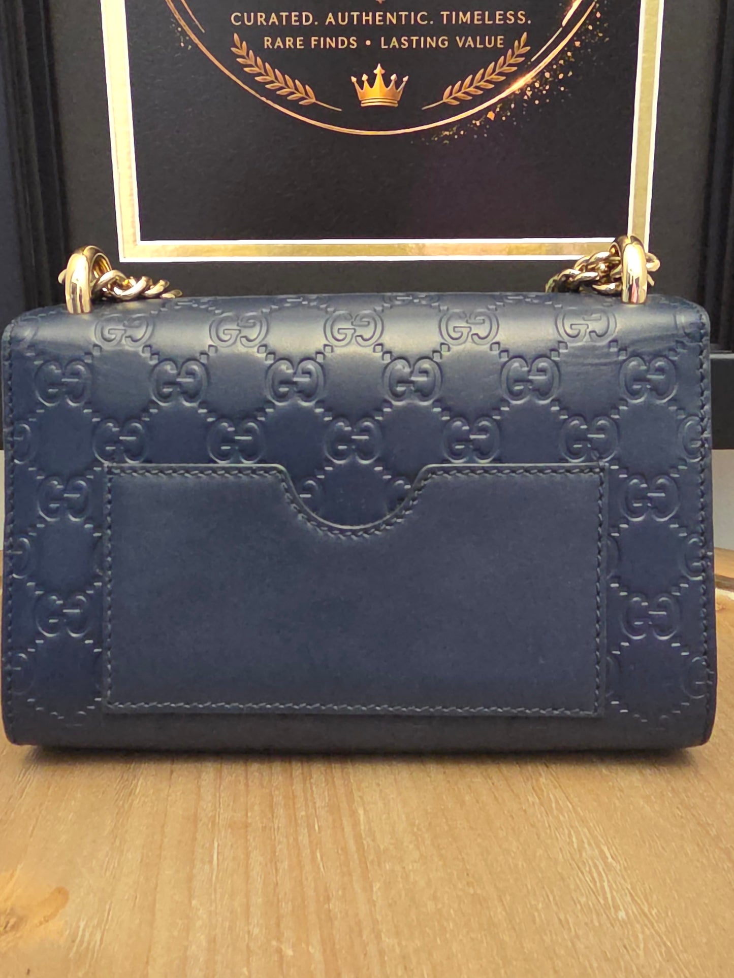 Gucci Padlock GG Signature Leather Chain Shoulder Bag – Navy & Gold 💎