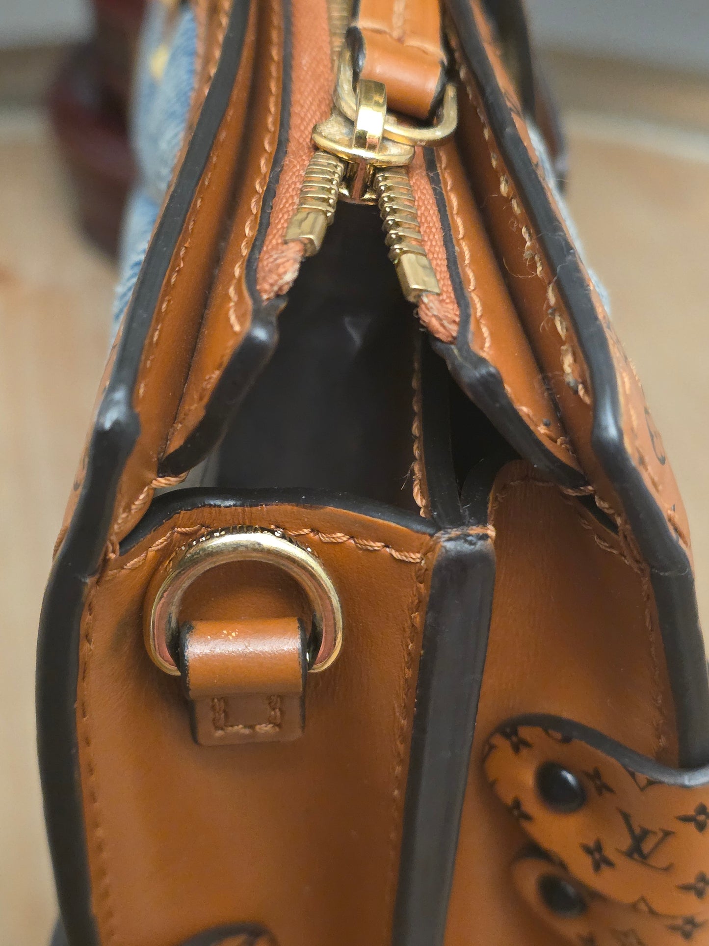Louis Vuitton Denim Quilted Trunk Chain Wallet Bag  Description