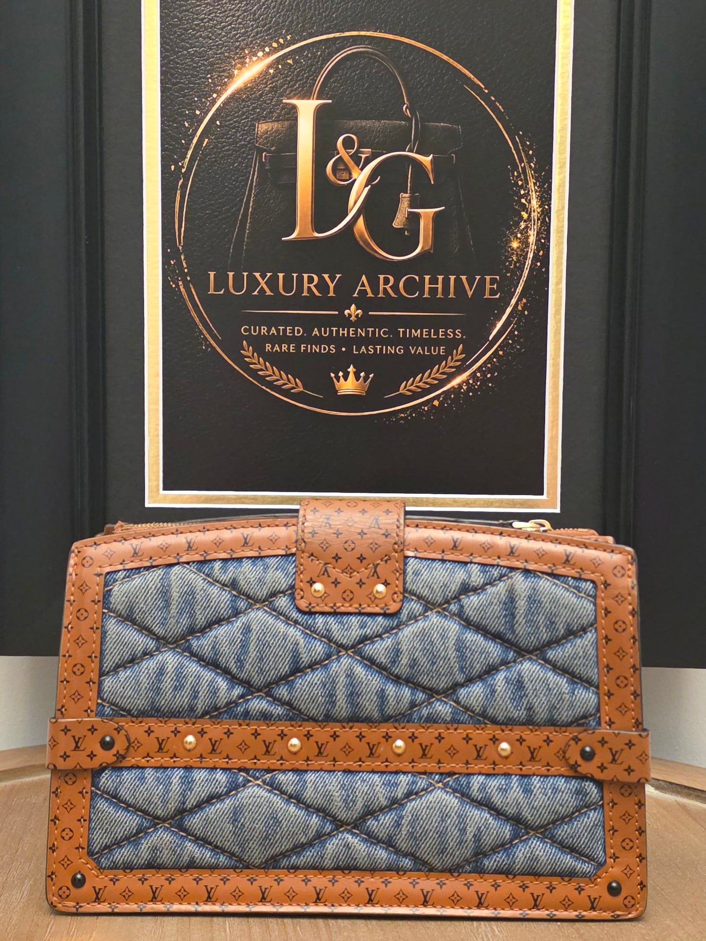 Louis Vuitton Denim Quilted Trunk Chain Wallet Bag  Description