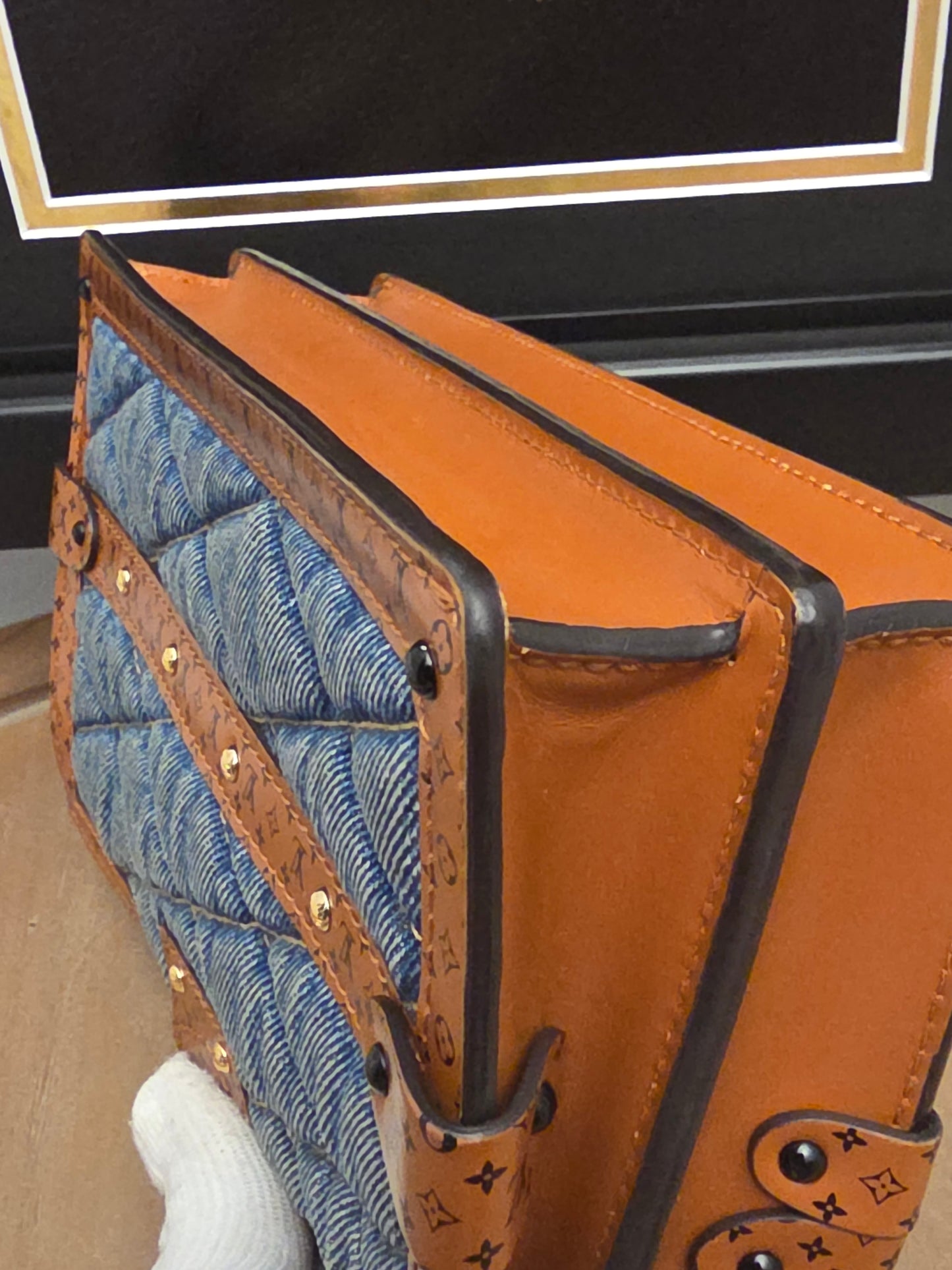 Louis Vuitton Denim Quilted Trunk Chain Wallet Bag  Description