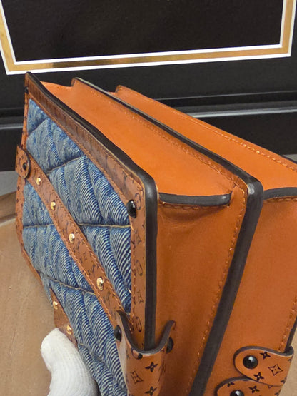 Louis Vuitton Denim Quilted Trunk Chain Wallet Bag  Description