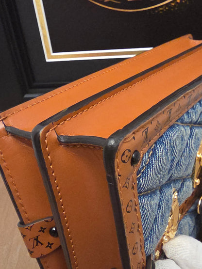 Louis Vuitton Denim Quilted Trunk Chain Wallet Bag  Description