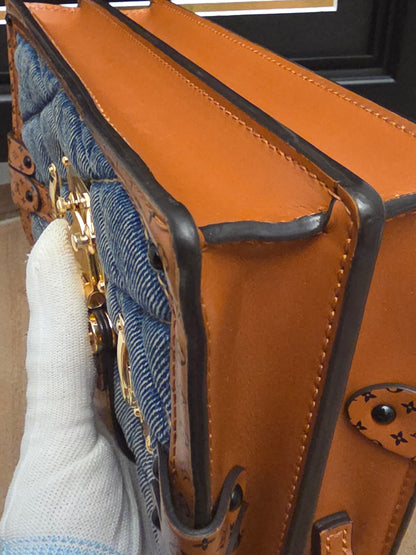 Louis Vuitton Denim Quilted Trunk Chain Wallet Bag  Description