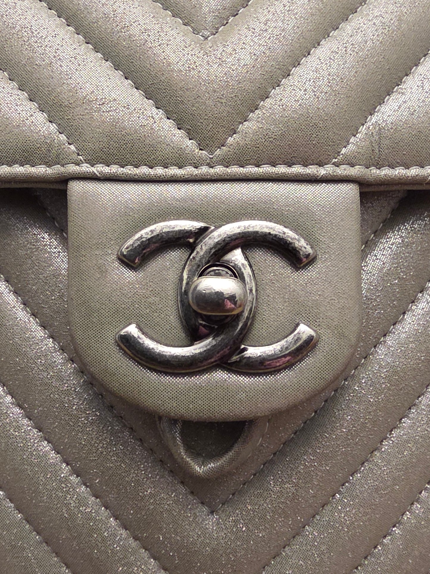 Chanel Chevron Backpack — Metallic Champagne / Pearlized Calfskin