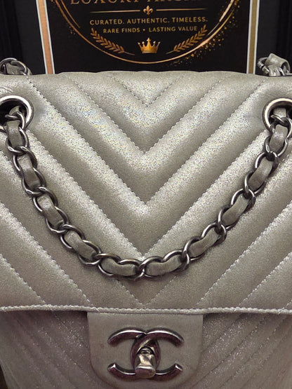 Chanel Chevron Backpack — Metallic Champagne / Pearlized Calfskin