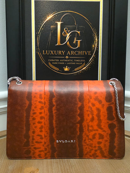 BVLGARI SERPENTI CHAIN SHOULDER BAGBurnt Orange Exotic Print Leather with Enamel Snake Head Closure