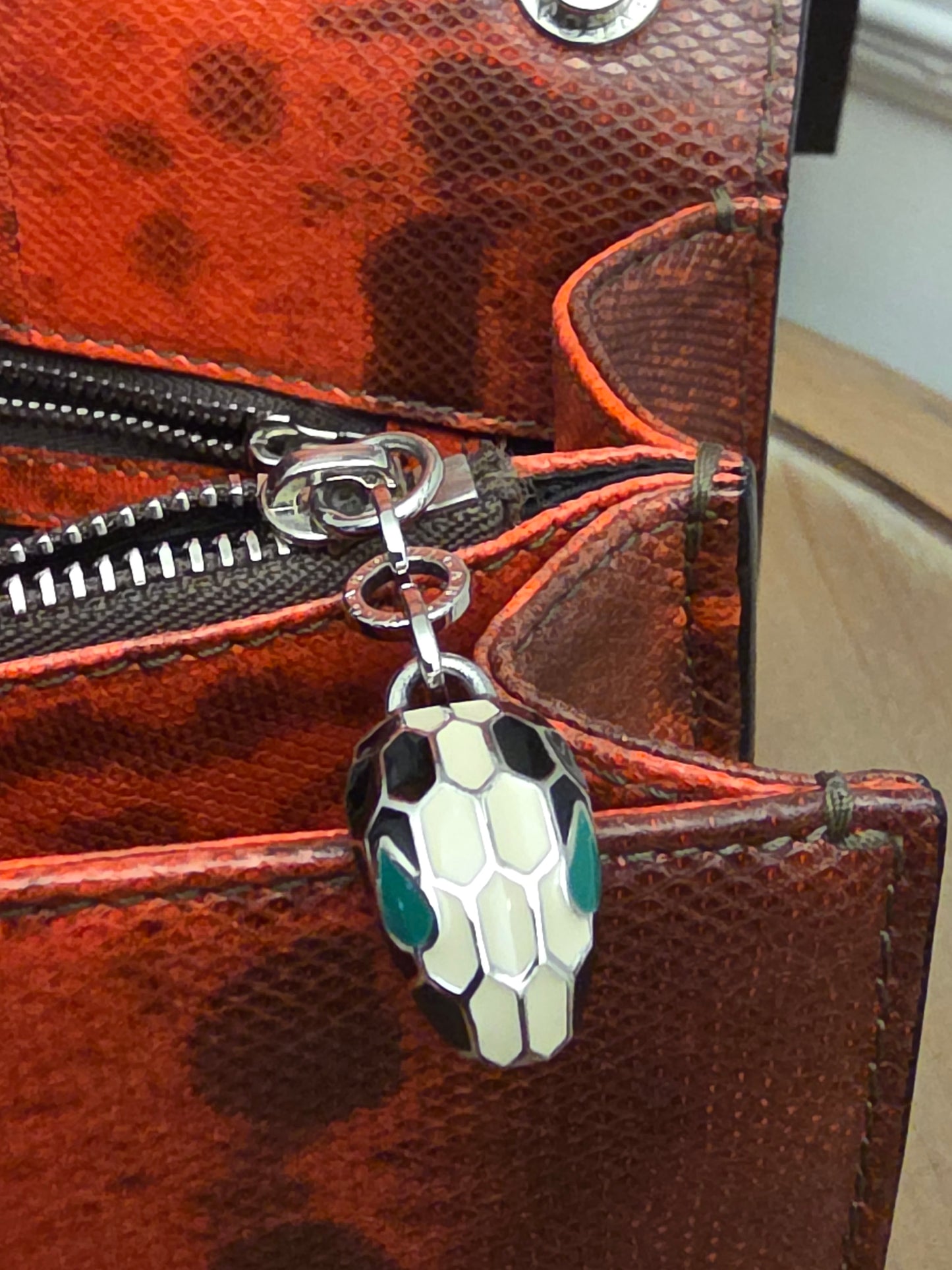 BVLGARI SERPENTI CHAIN SHOULDER BAGBurnt Orange Exotic Print Leather with Enamel Snake Head Closure
